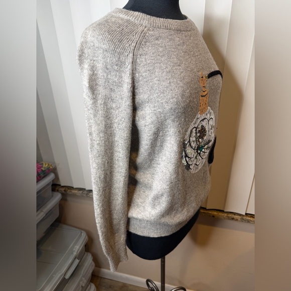 H&M grey alpaca blend sweater sequined perfume bottle embroidery Size Small - Picture 4 of 8